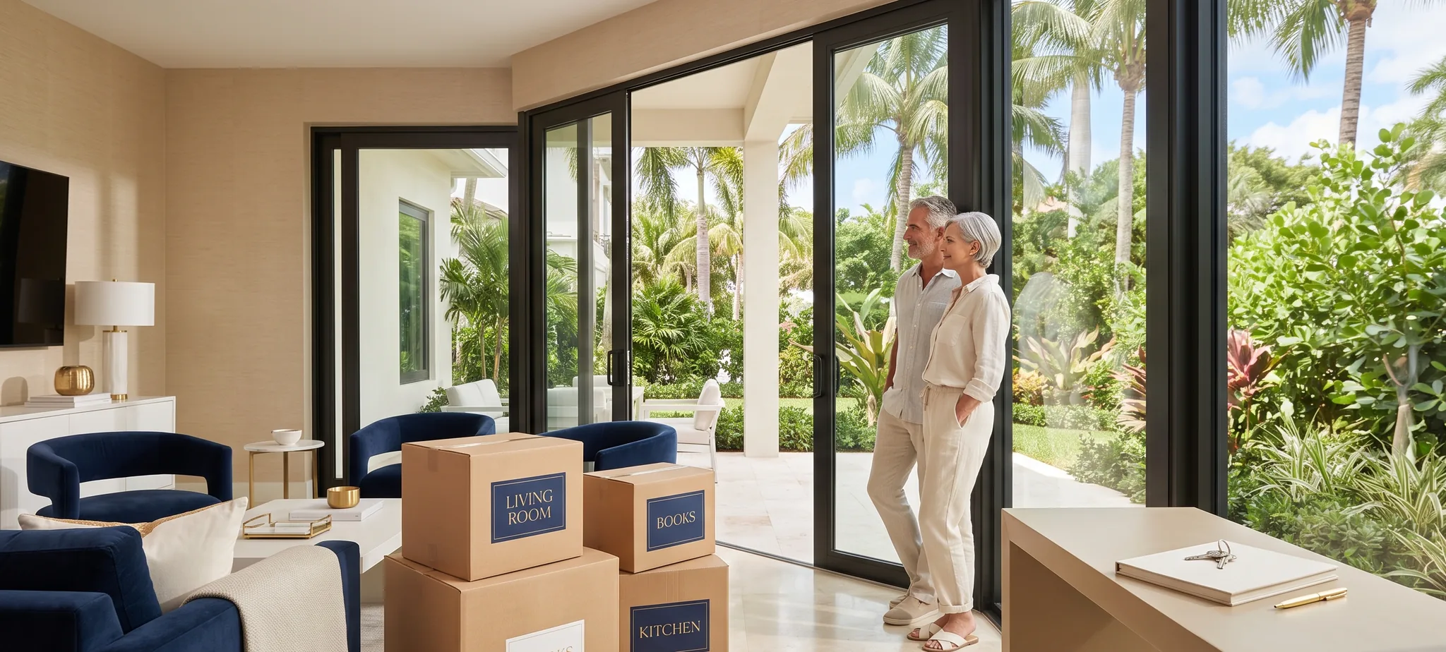 Pareja organizando una transición de downsizing en South Florida