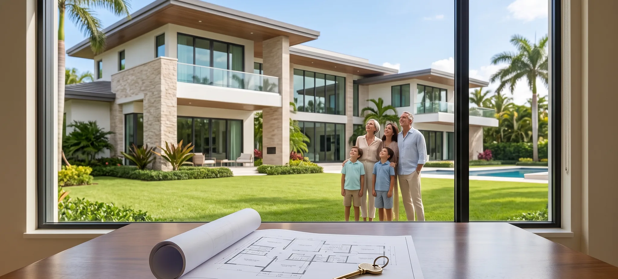 Familia evaluando una casa más grande en Miami con ayuda del equity